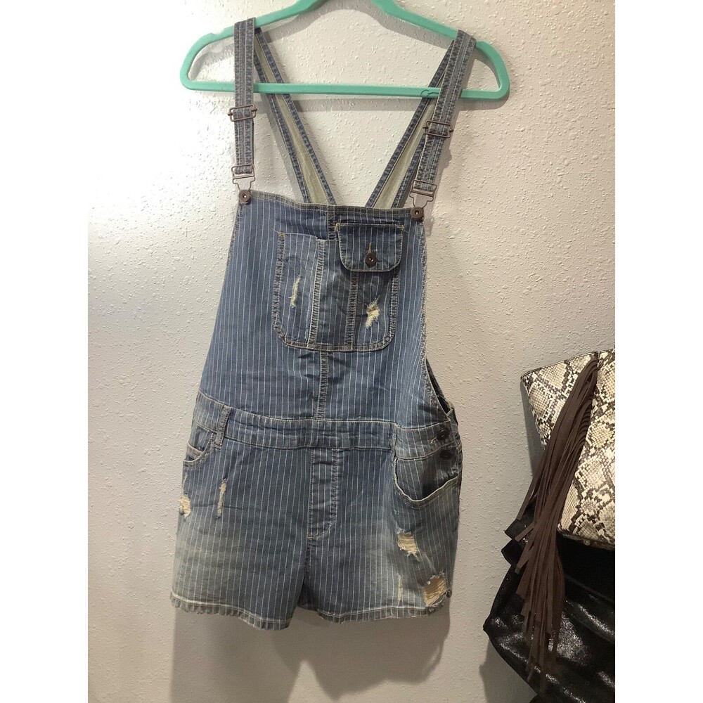 arizona pin stripe short overalls womens xl nwot conductor distressed preppy